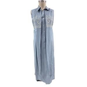 80s VTG NWT Cynthia Howie Maggy Boutique Linen Dress Sky Blue Embroidered Sz 10